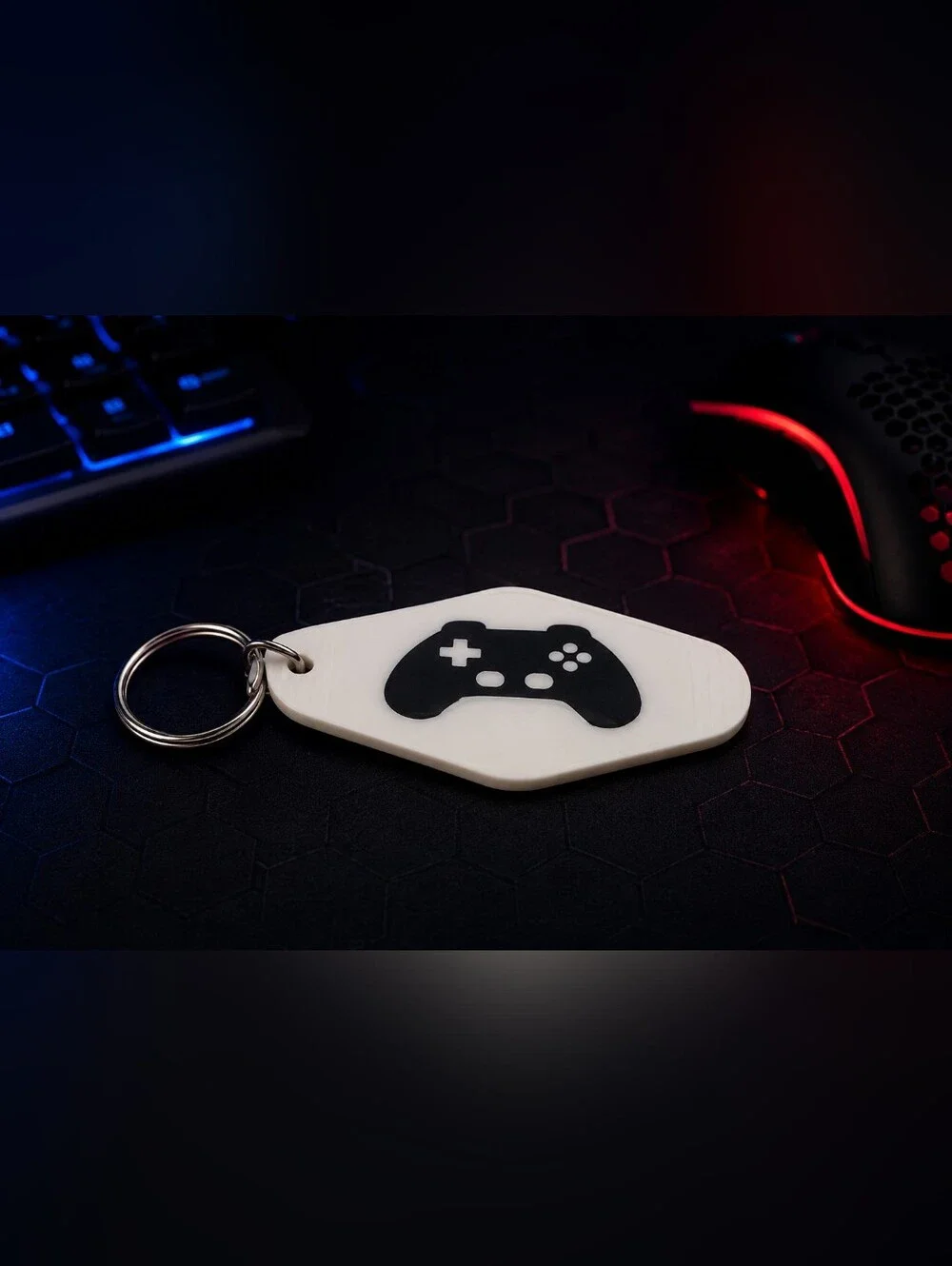 Handmade White & Black Gaming Controller Keychain